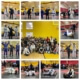 A collage of people in a gym with yellow walls.
