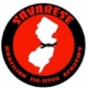 A red and black logo for savarese.