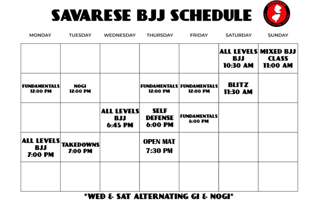 Savarese BJJ schedule