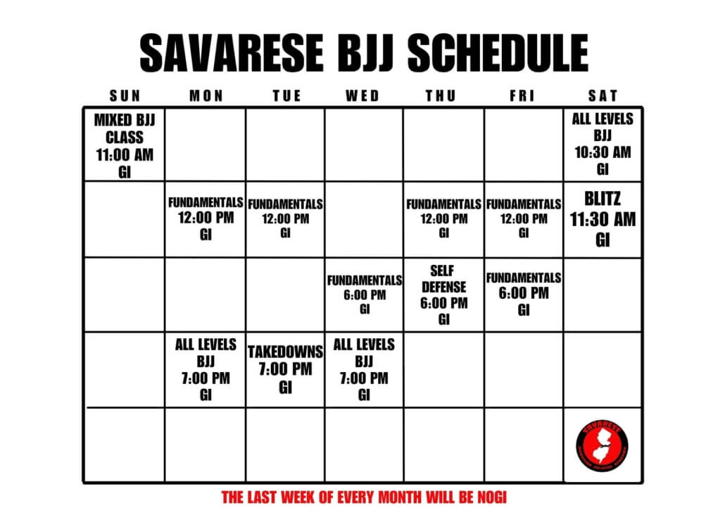 SAVARESE BJJ SCHEDULE